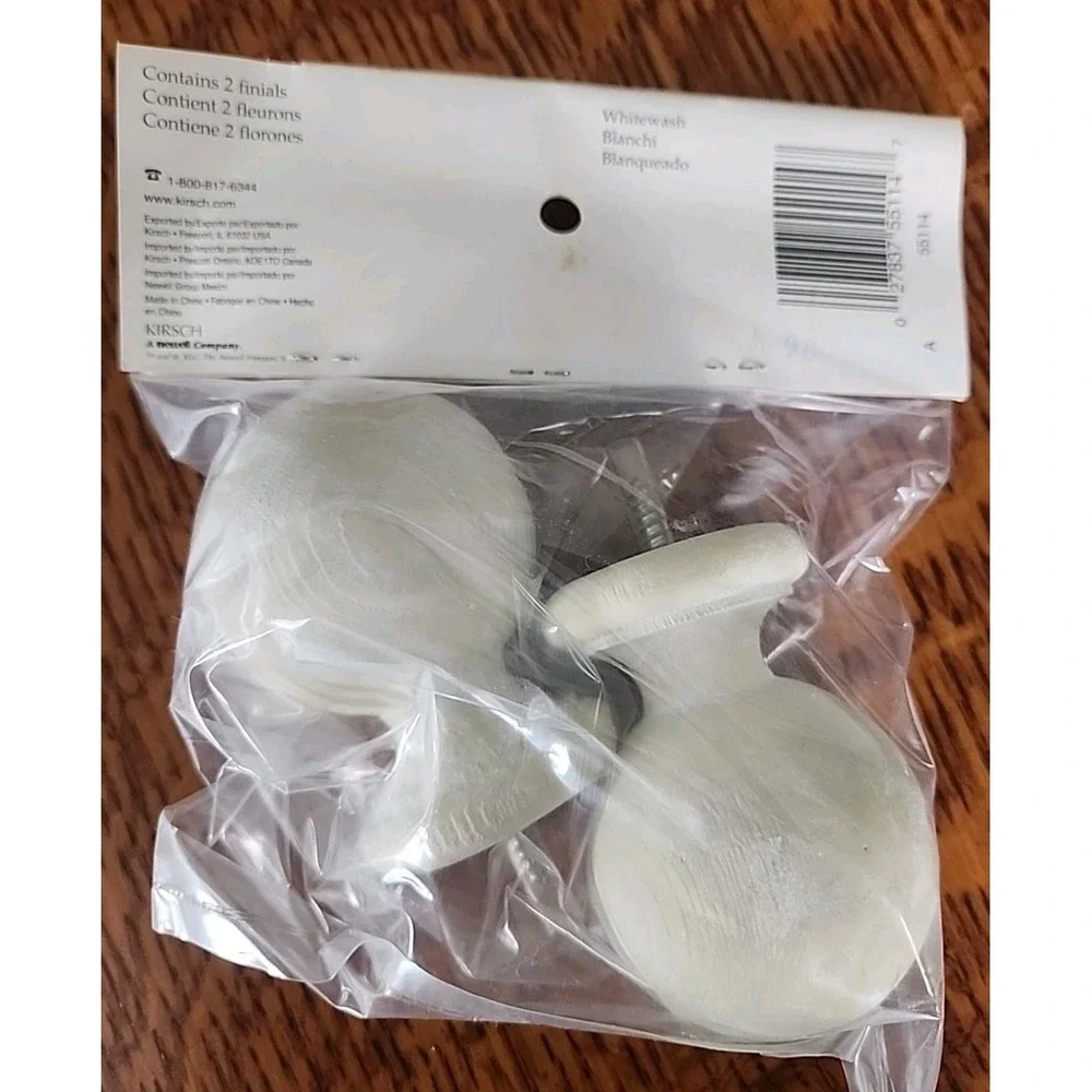 1 Pair Whitwash Kirsch Finial, fits 1 3/8